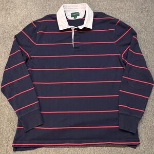 Vintage J.Crew Oarsman Rugby Shirt Mens XL Navy Blue Red Stripe Elbow Patch Polo